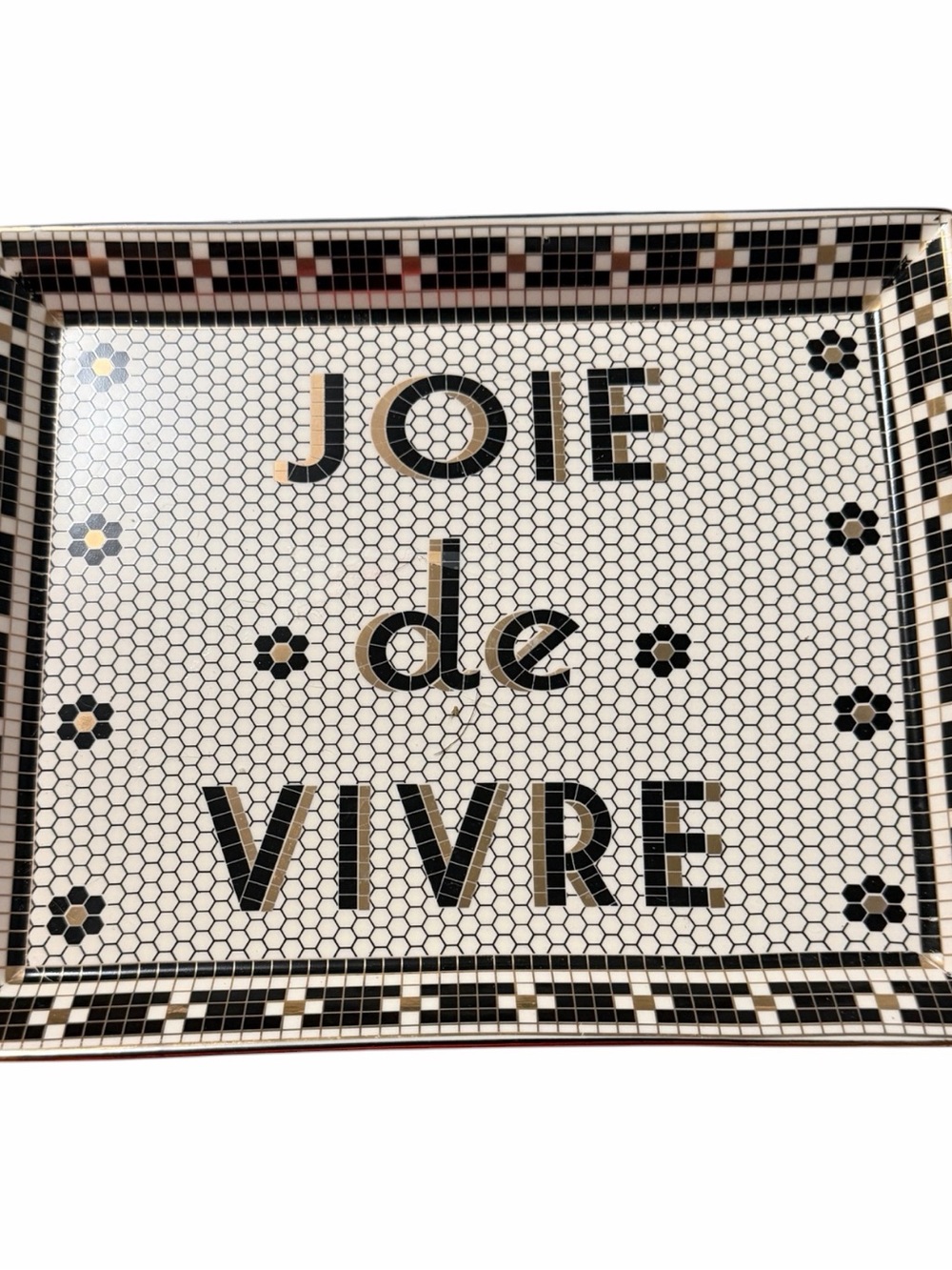 Anthropologie Joie de Vivre Mosaic Tray - Black, Cream, Gold
